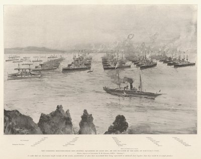 De Gecombineerde Middellandse Zee en Kanaal Eskaders in Lagos Bay, bij gelegenheid van het bezoek van de Koning van Portugal door Henry Charles Seppings Wright